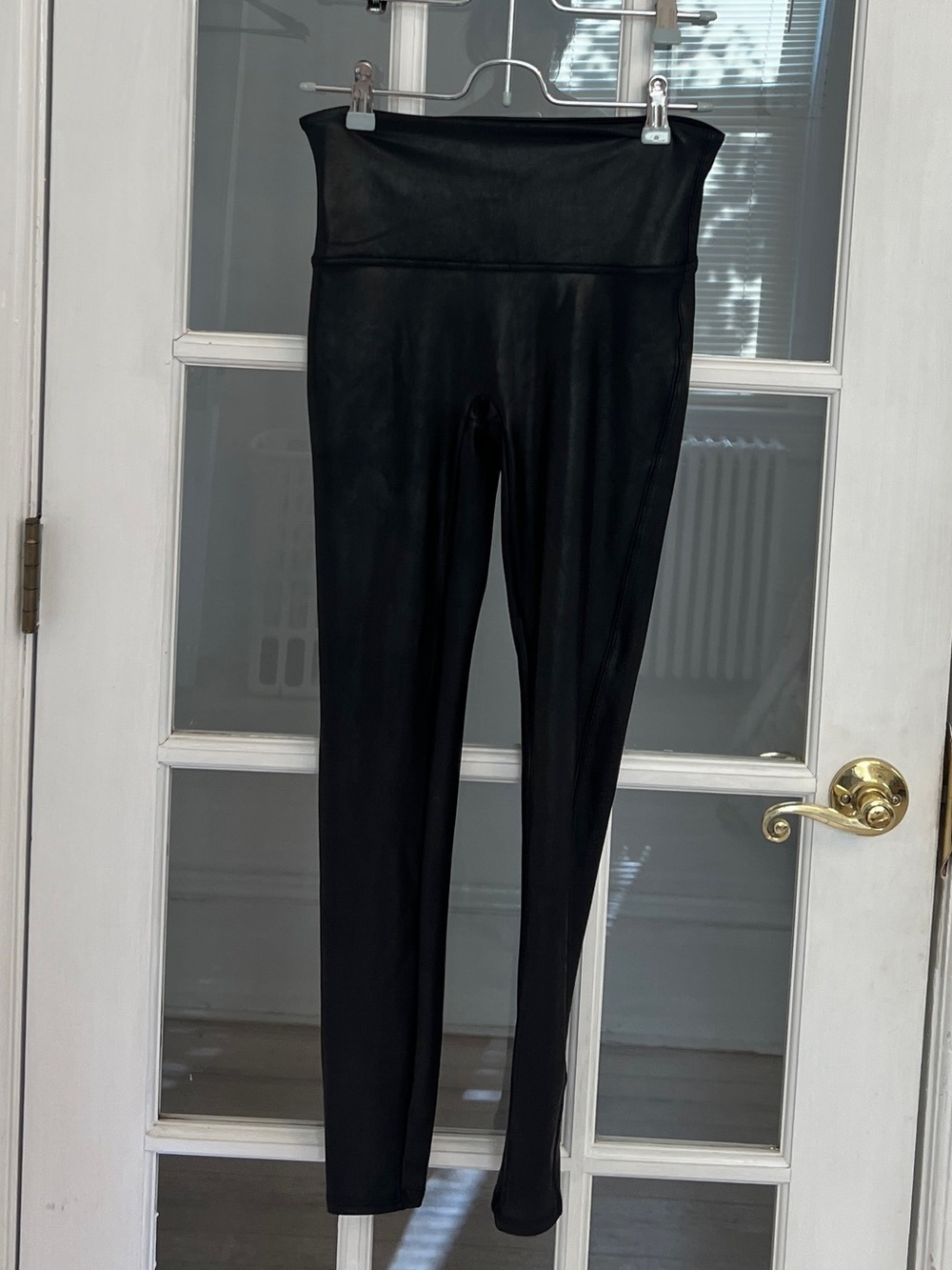 SPANX Women's Black Faux Leather High Waist Leggings Size M